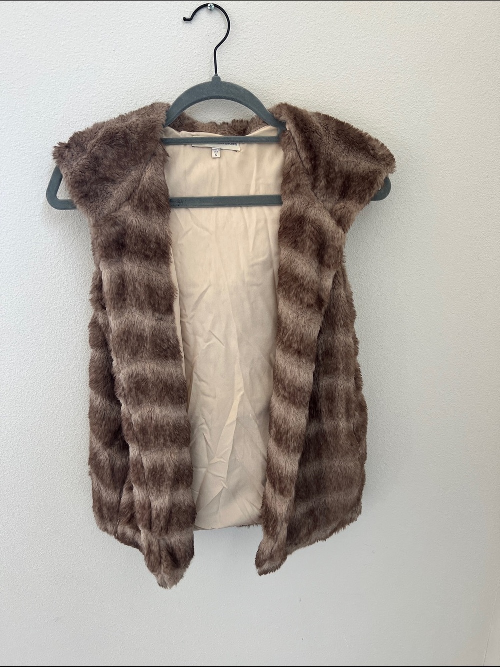 Faux Fur Hooded Vest - Brown